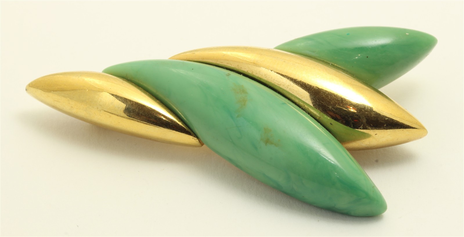 Vintage Givenchy 1979 Gold Tone Green Lucite Geometric Brooch Pin