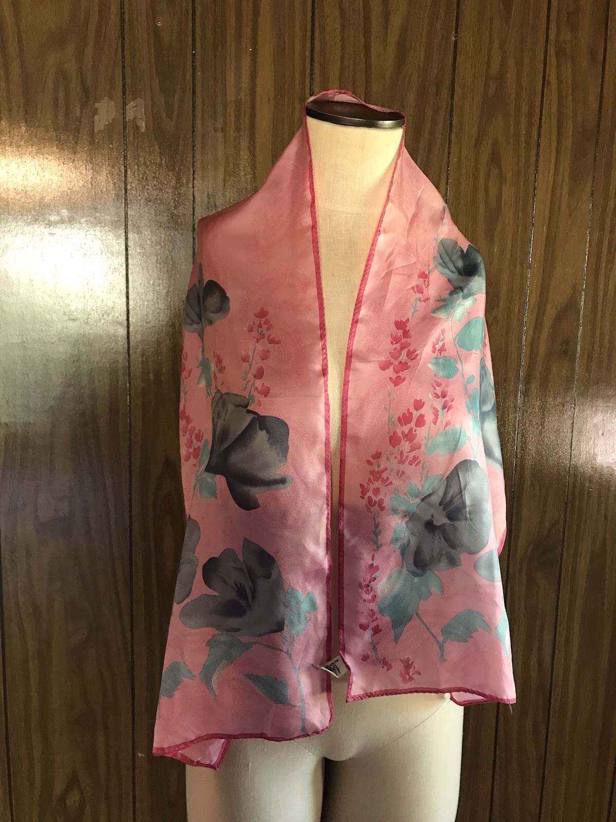 Vintage vera silk scarf, Rectangle, Pink Floral Print, Made In Japan