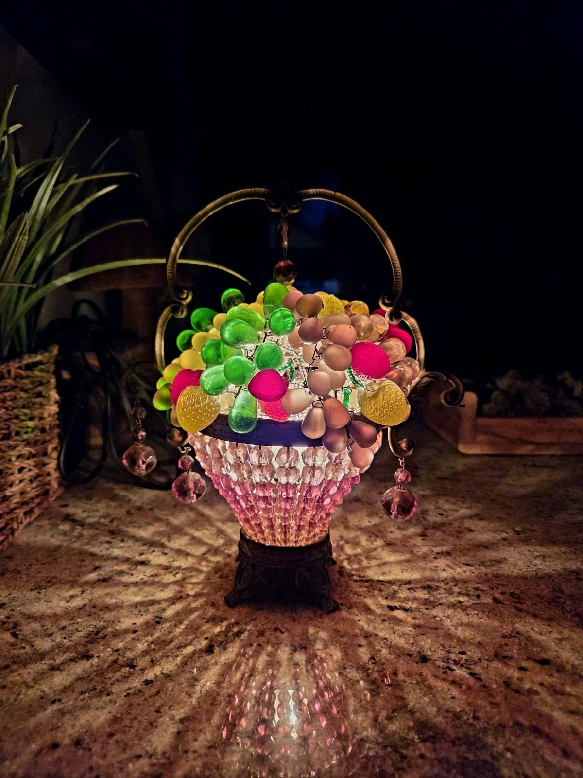 Vintage 1920s Art Deco Czech Glass Fruit Basket Table Lamp 