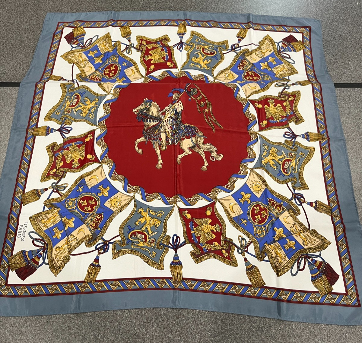 VTG Hermès Scarf Horse Motif Ludovicus Magnus Made France 34x34 Charity 418-DS18