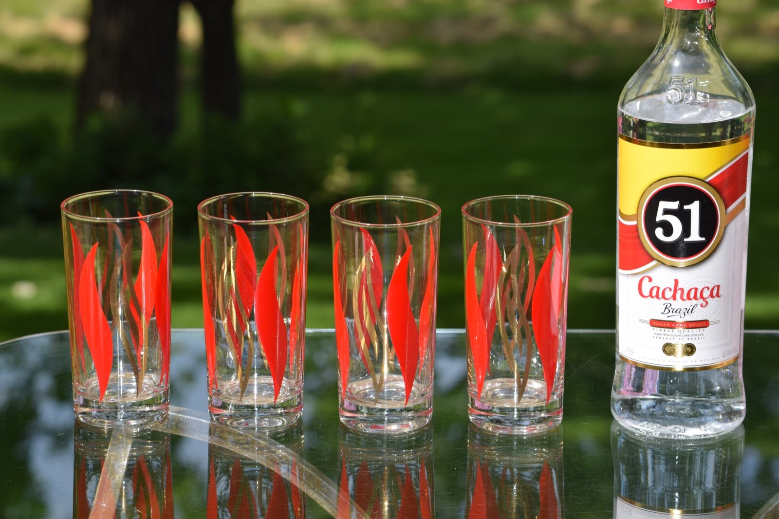 6 Vintage Red Gold Highball Cocktail glasses, 1950's, Vintage Whiskey Highballs
