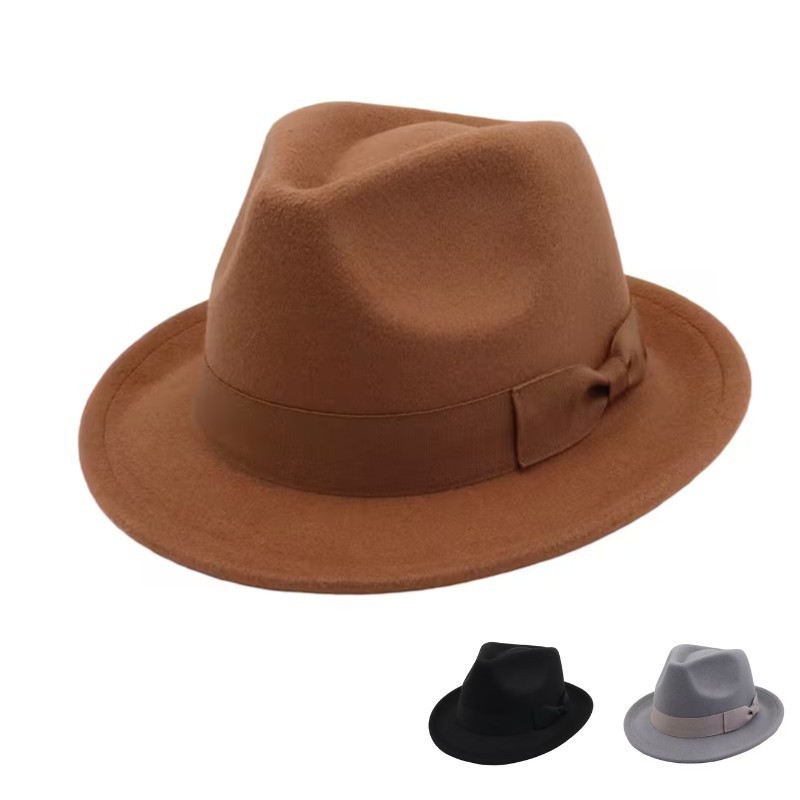 Vintage Fedora Hat Wide Brim Classic Gangster Church Dressy Trilby Unisex Cap