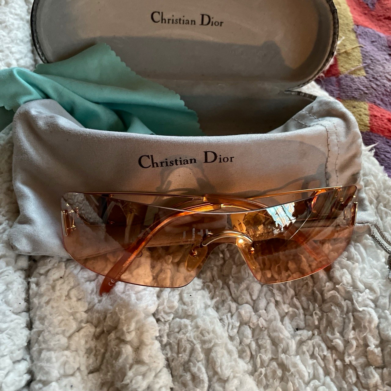 Christian Dior MISS DIOR Rimless Shield Sunglasses Gold Frame Orange Lens UV400