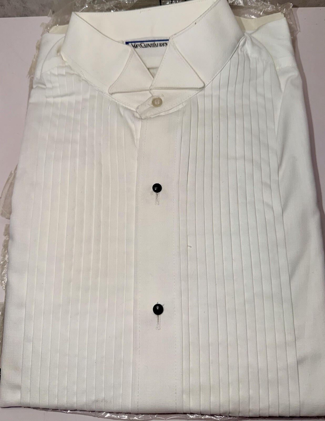 Vtg YSL Yves Saint Laurent Tuxedo Shirt Men 14.5 Pleated Wing Tip Collar NEW