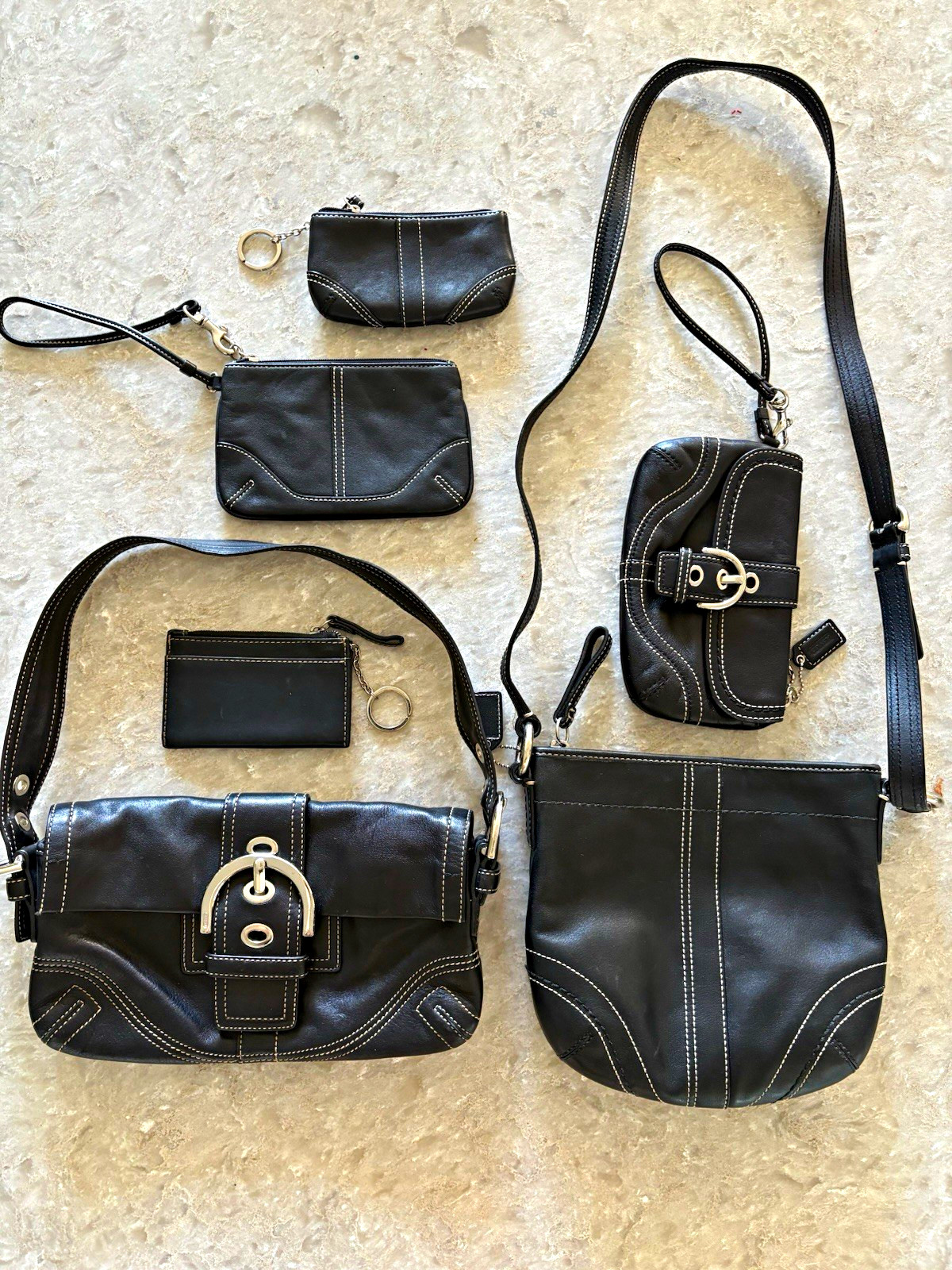 Coach Black leather vintage Y2K bag set with stitch detail Soho