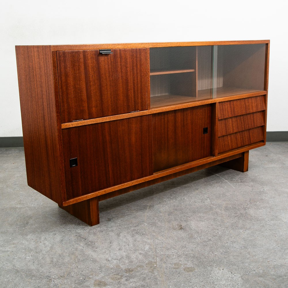 Mid Century Danish Modern Credenza Sideboard Oak Teak Drawers Madsen Bar Glass