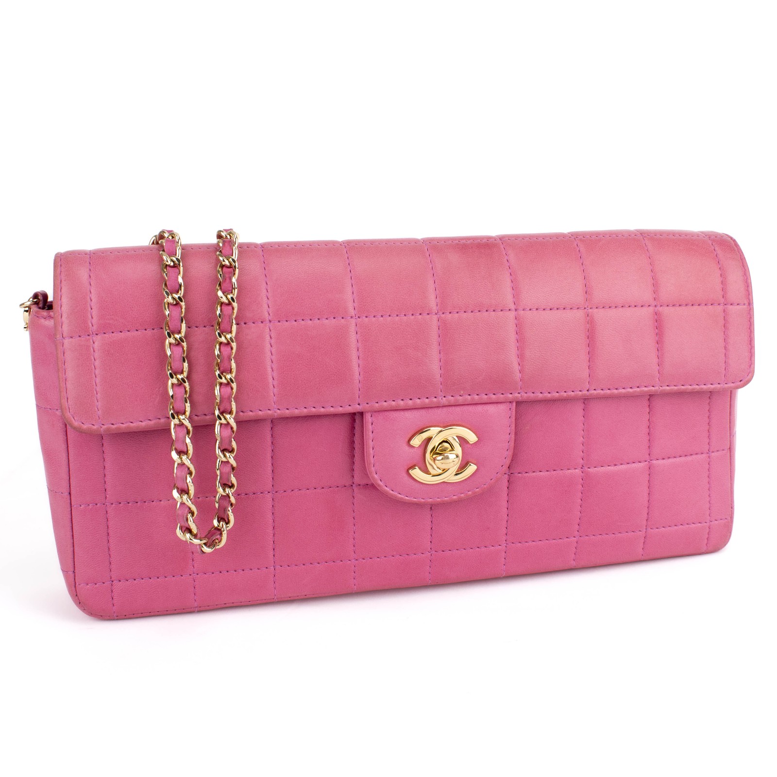 Vintage Chanel E/W Chocolate Bar Pink Flap Shoulder Bag #H319814-1