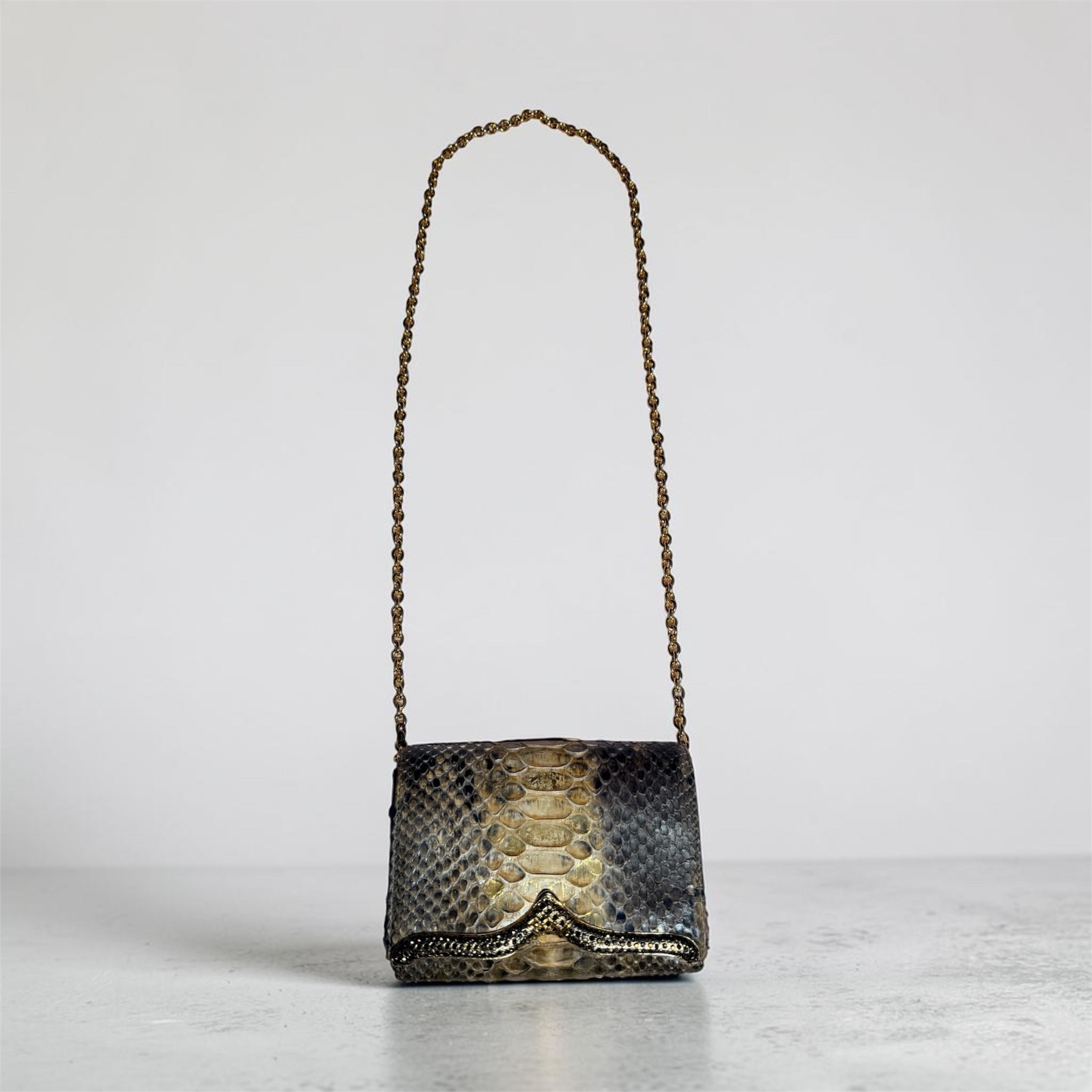 Rodo Minaudiere Italy Python Snakeskin Vintage Evening Bag Chain Shoulder Clutch