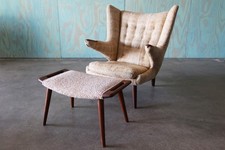 1950s Hans J. Wegner Papa Bear AP19 Chair and Ottoman Teak and Boucle