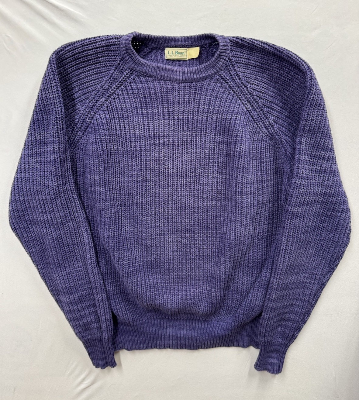Vintage LL Bean Made In USA Purple Cotton Cable Knit Sweater Mens XLT Fisherman