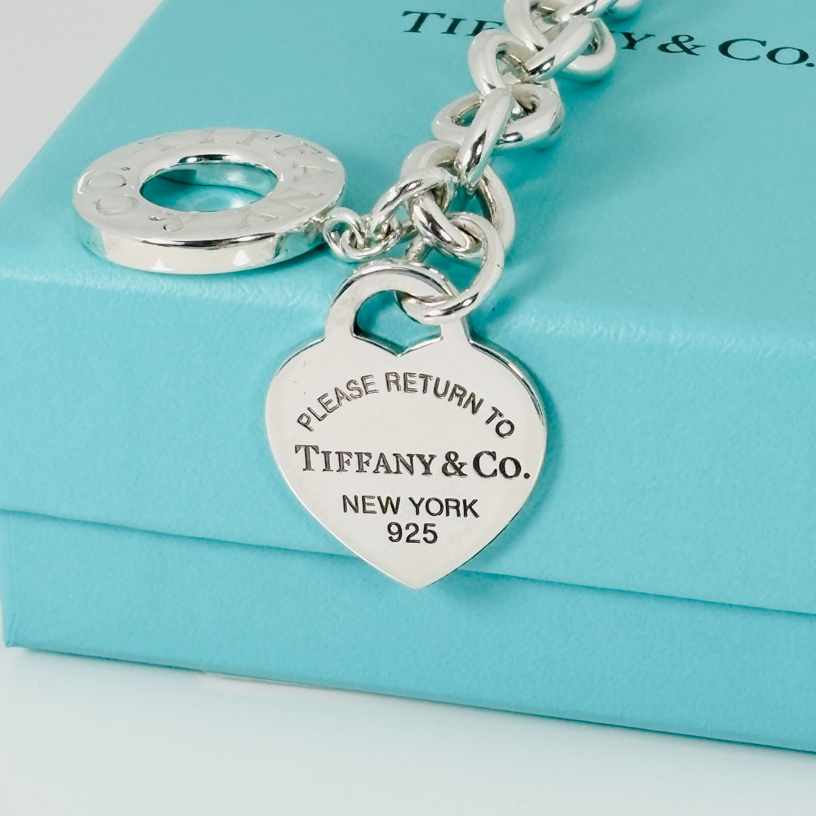 18" Vintage Authentic Return Tiffany Toggle Heart Tag Necklace with Box or Pouch