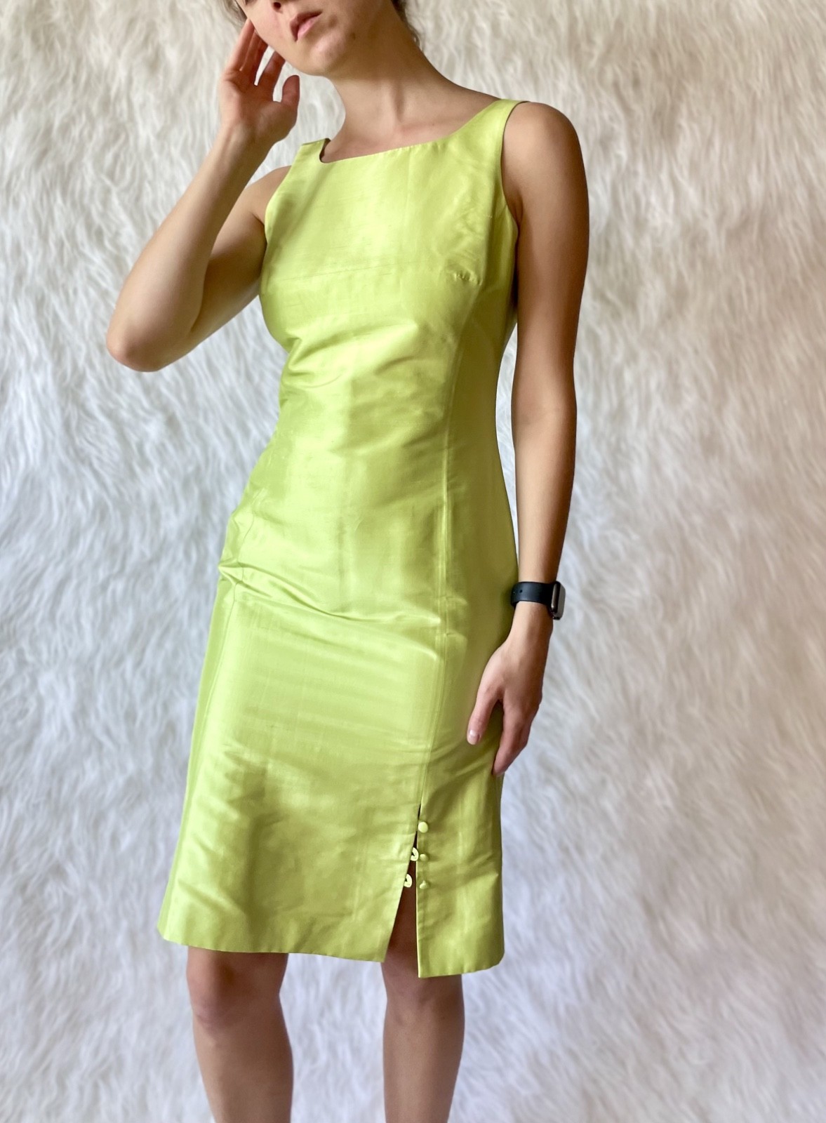 Vintage Silk Dress - Green Pencil Dress - Elegant Cocktail Party Dress