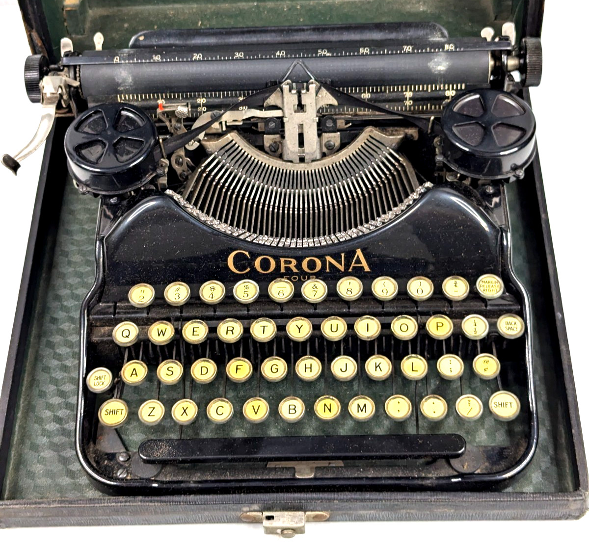 Vintage 1920s Corona Four Portable Typewriter w/ Original Case Black Working