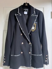 CHANEL 05C VINTAGE DEVIL WEARS PRADA BLACK TWEED JACKET SILVER TRIM PATCH FR42