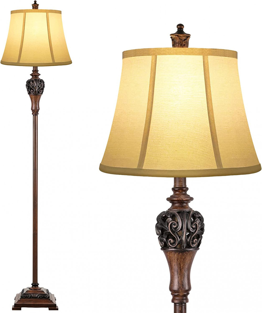 Vintage Floor Lamp for Living Room Traditional Farmhouse Tall Standing Brown 