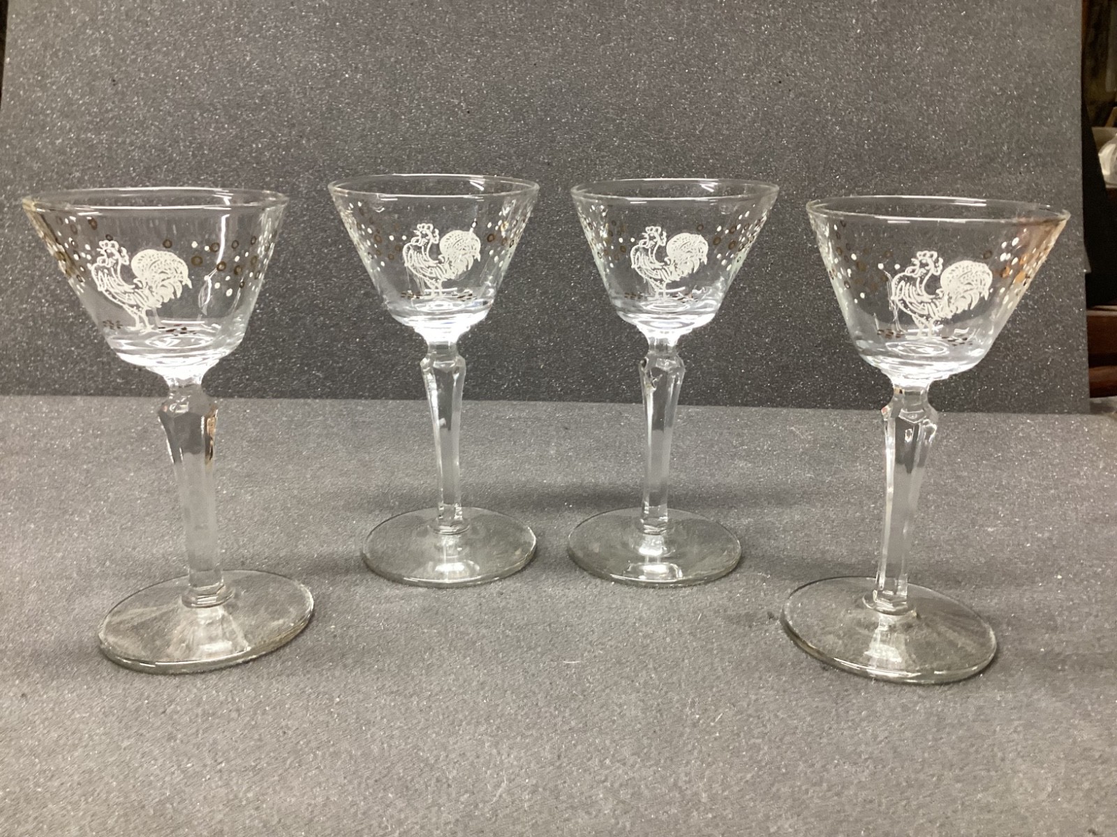 Vintage Libbey Chanticlear Stemmed Cocktail Glasses with White Rooster
