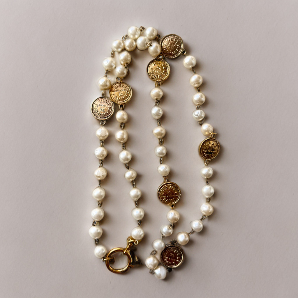 Chanel Vintage Faux Pearl Gold-Plated 1980s Medallion Necklace