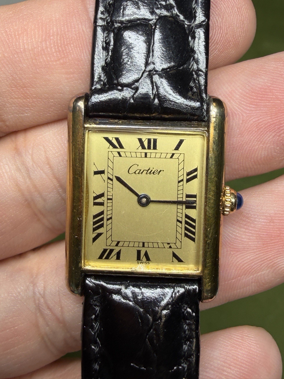 Vintage Cartier must de Tank 590005 LM Quartz Watch 23mm Roman Dial Vermeil