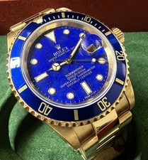 VINTAGE ROLEX SUBMARINER 16618 18K YG RARE LAPIS LAZULI DIAL W/RSC CARD - MINT