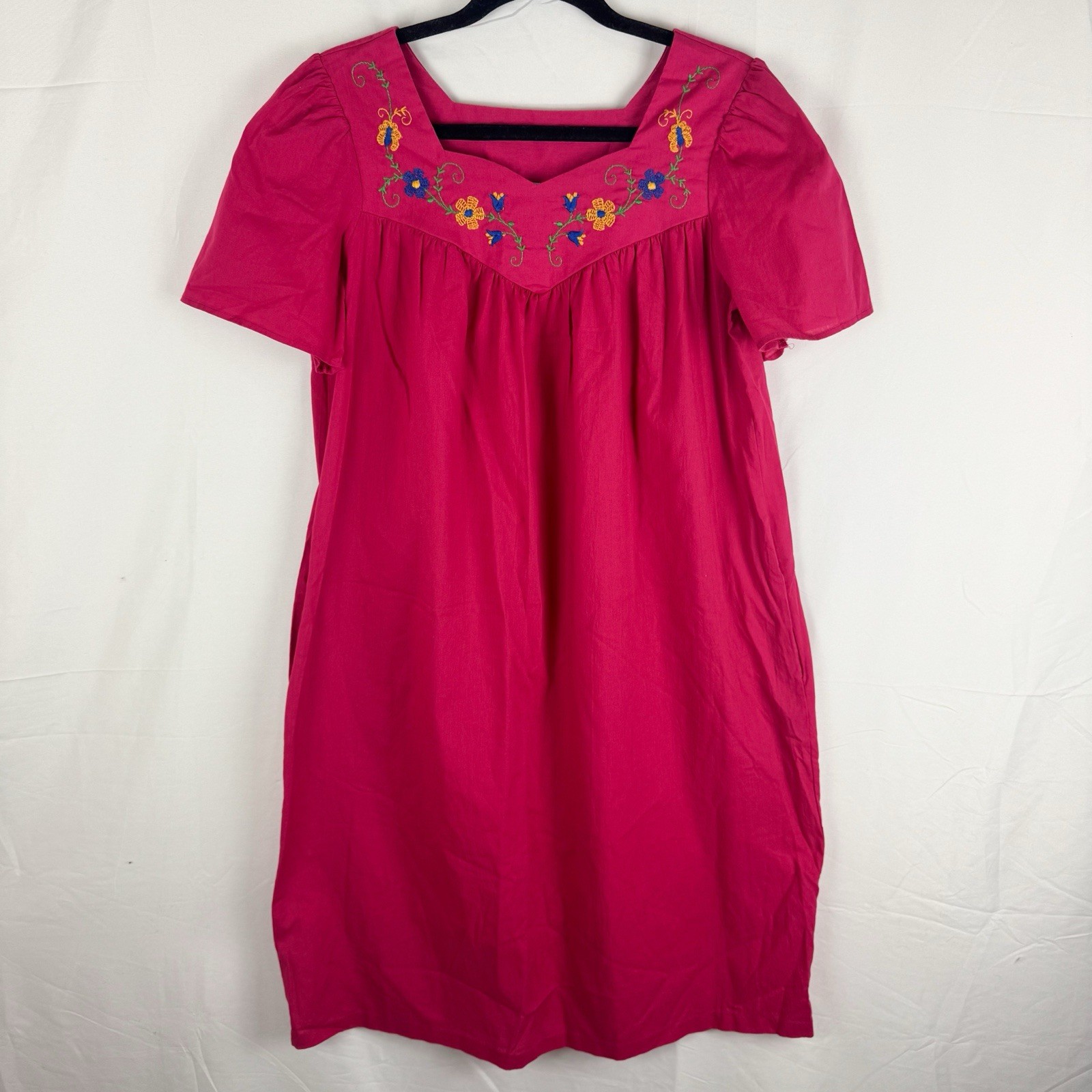 VTG Apostrophe Mexican dress embroidered Pink Sz S Pockets Festival Boho Cottage