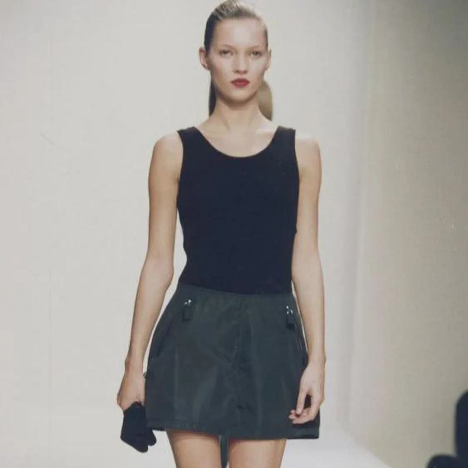 VINTAGE PRADA Fall 1994 Nylon Mini Skirt Anthracite Bottom 1990s Archive Design