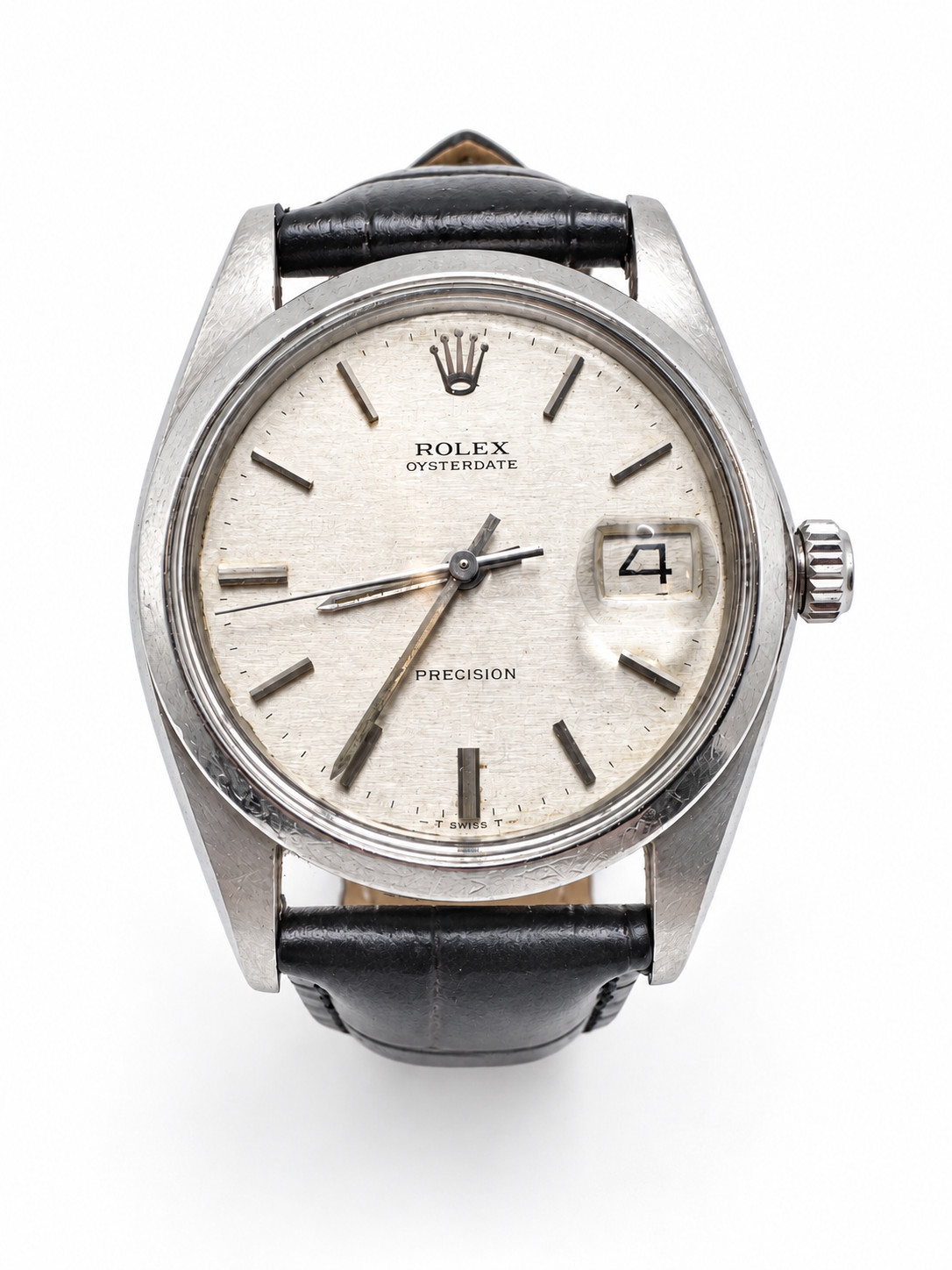 Rolex 1500 Oyster Date 34 mm Precision Men's Stainless Steel Silver Black Strap