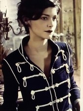 CHANEL VINTAGE 09P TWEED NAVY JACKET PEARL TRIM ECRU CUFFS CC BUTTONS FR42