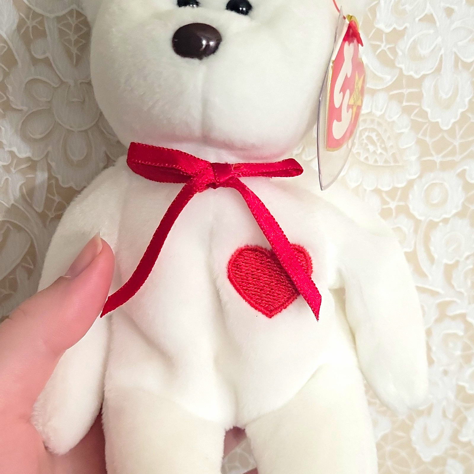 Ty Valentino Beanie Baby White Bear Plush w/ Tag 1993 Vintage. Tag Errors.