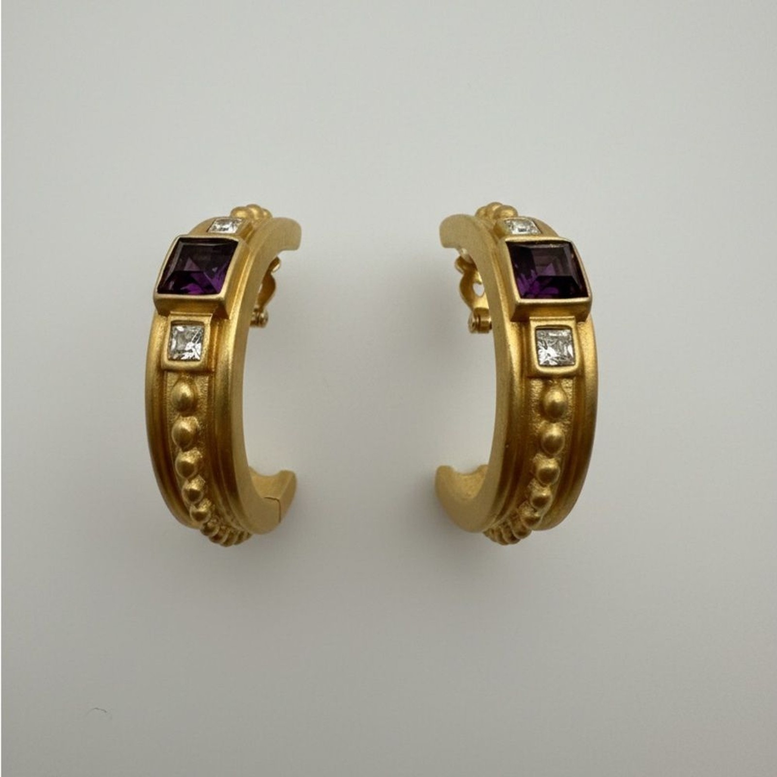 GIVENCHY Byzantine Amethyst & Crystal Clip On Hoop Earrings