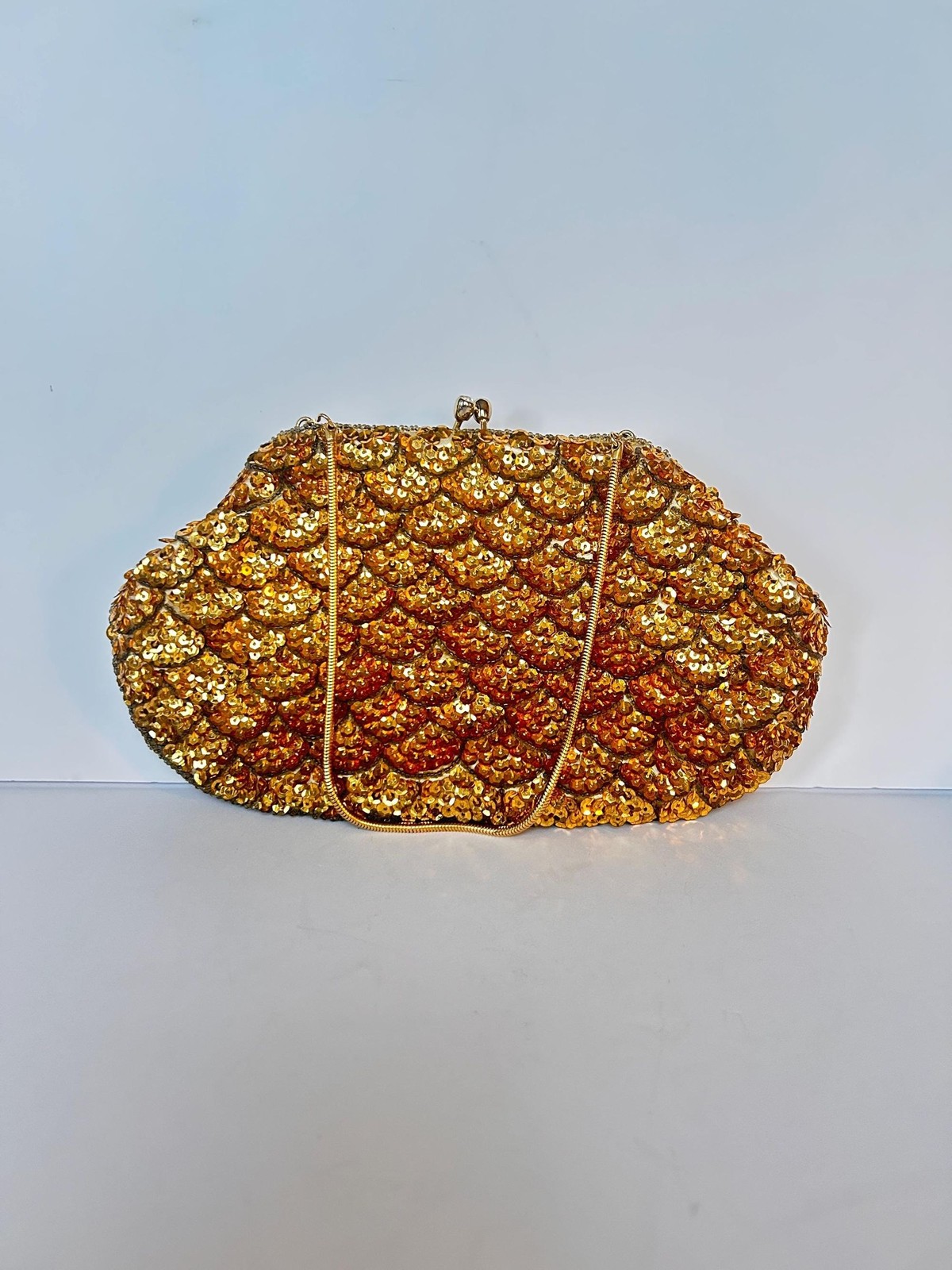 Vintage Gold Sequin Evening Clutch Bag | Scalloped Mermaid Scale Mermaid Purse