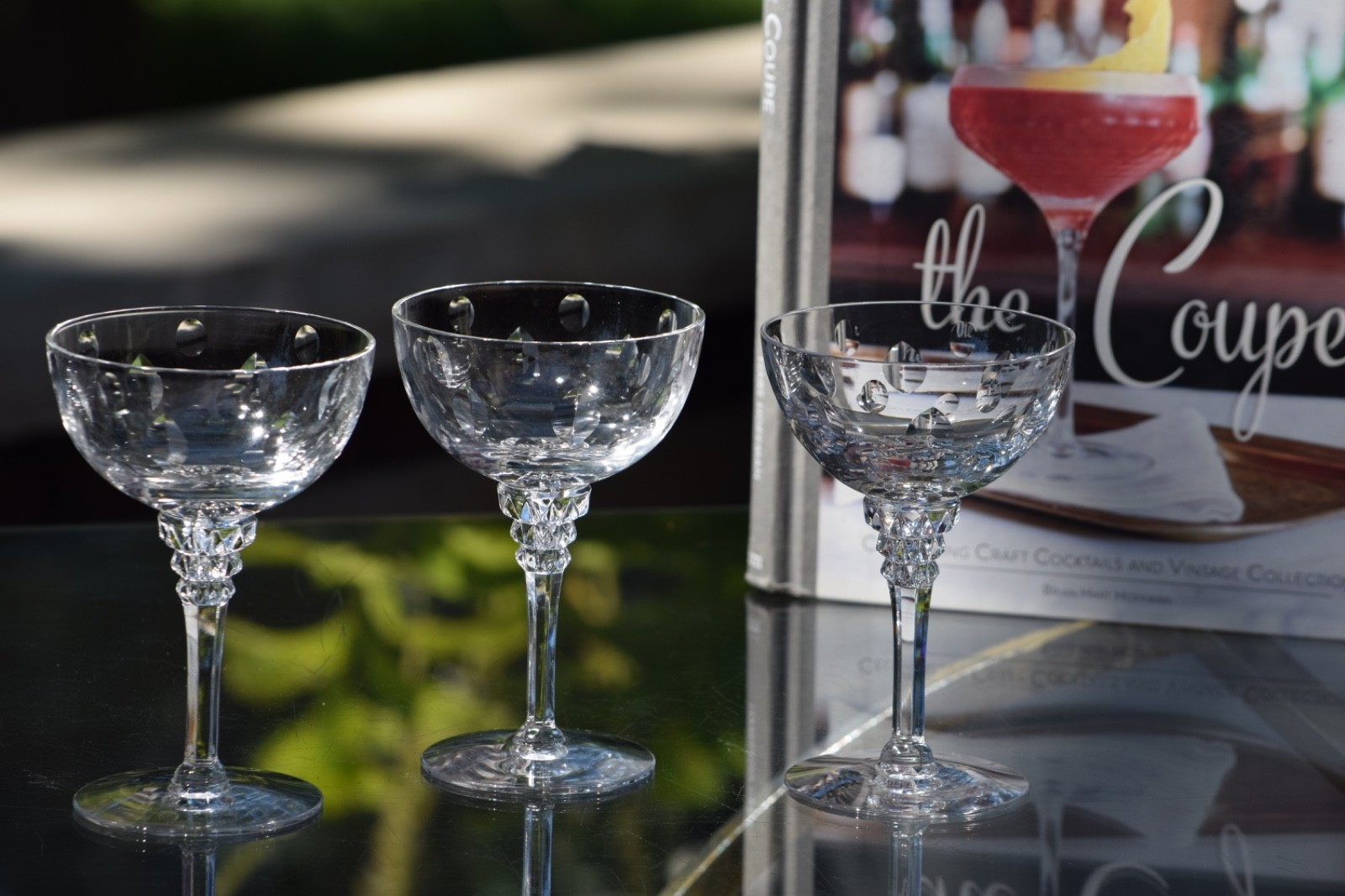 4 Vintage CRYSTAL Etched Cocktail Martini Glasses, Tiffin Franciscan 1960's