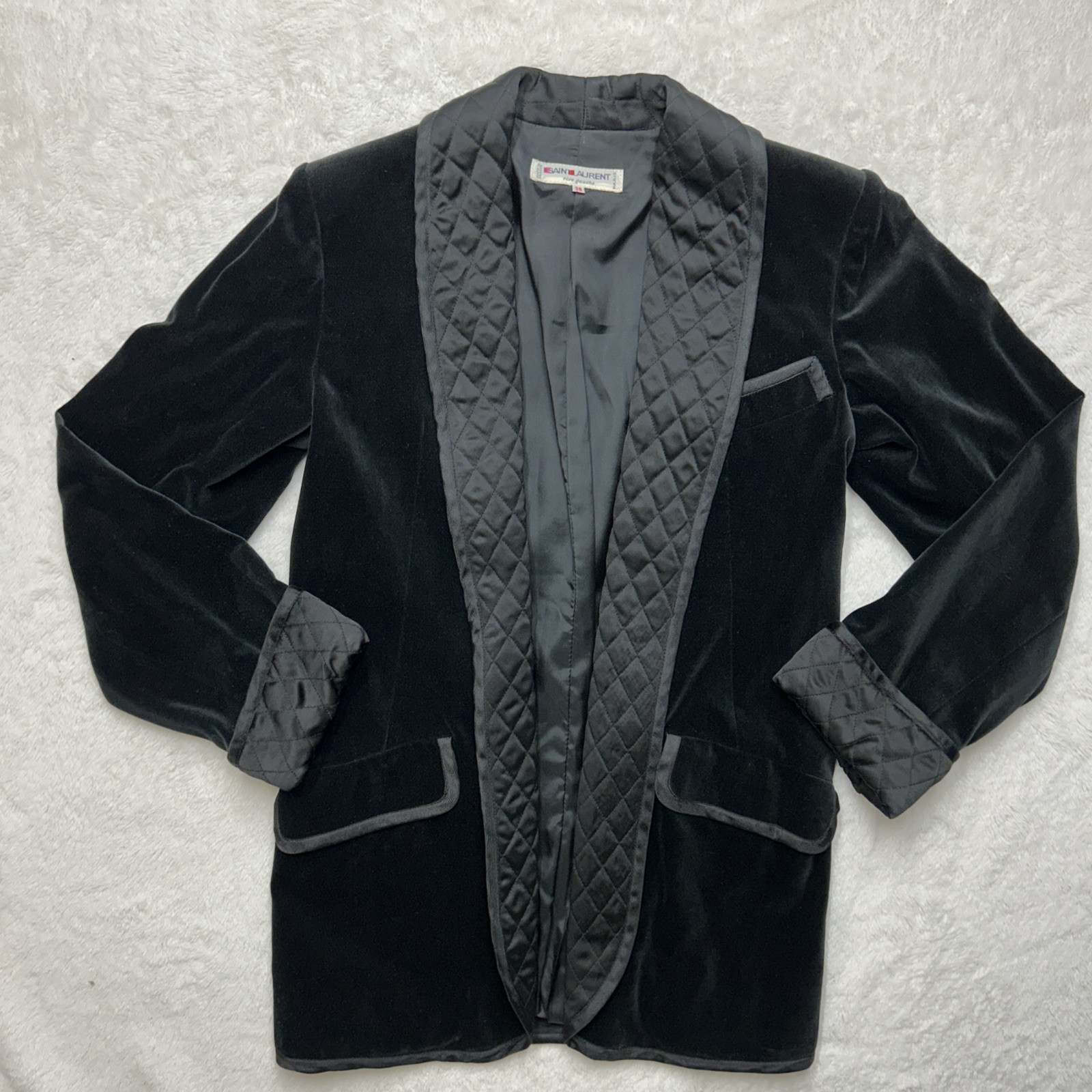 Vntge Yves Saint Laurent Rive Gauche Velvet Smoking Jacket Quilted Le Smoking 38