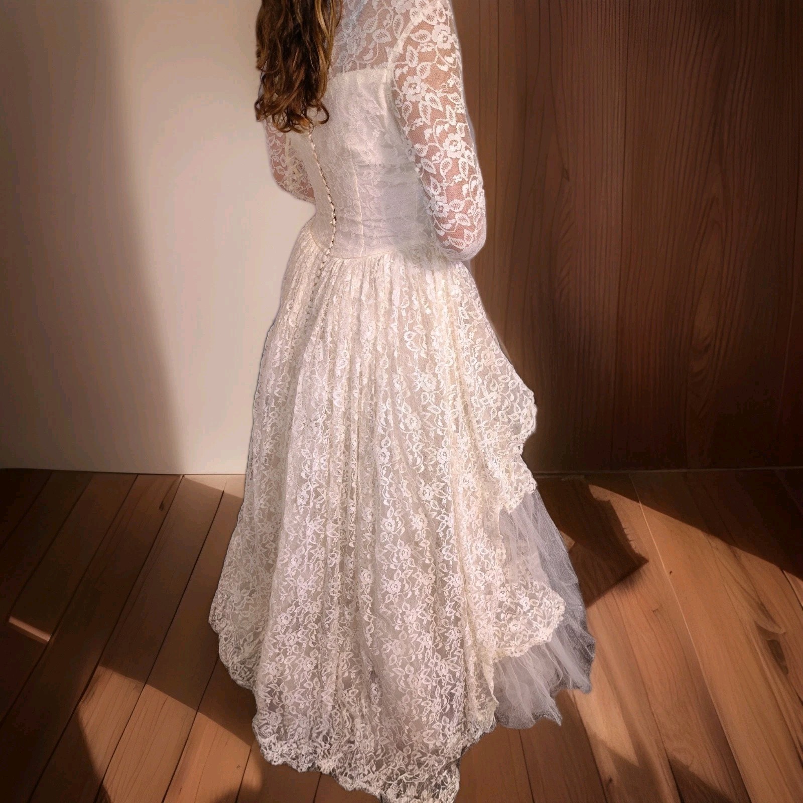 1950’s VTG Lace Tiered Wedding Gown Cupcake Tulle Wedding Dress ❤️ Sz 12 UNION