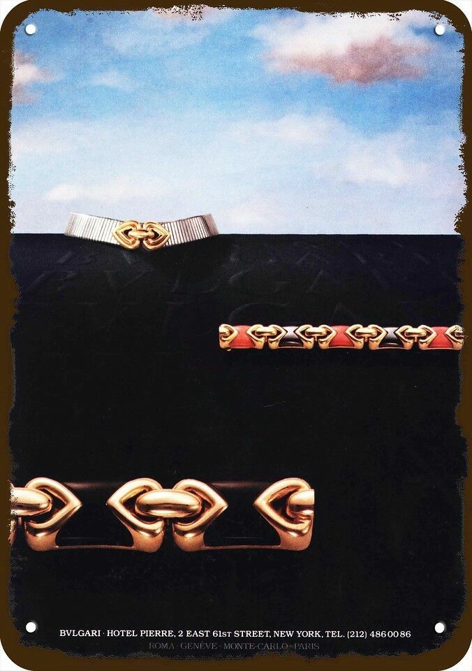 1985 BVLGARI JEWELRY Vintage Look DECORATIVE METAL SIGN - NOT ACTUAL JEWELRY!