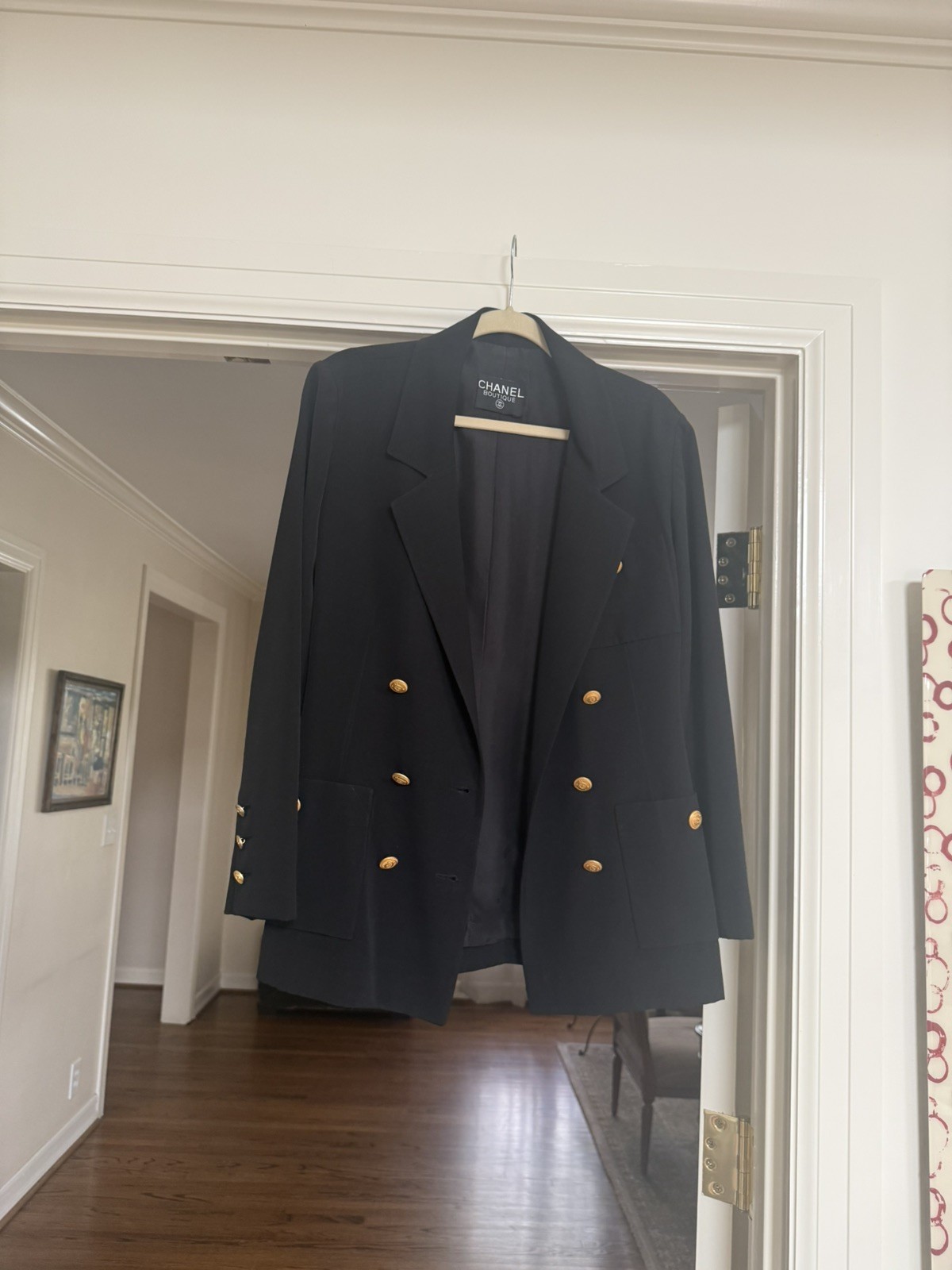 CHANEL Boutique Vintage Black Wool Silk Jacket Blazer CC Logo Buttons 1988