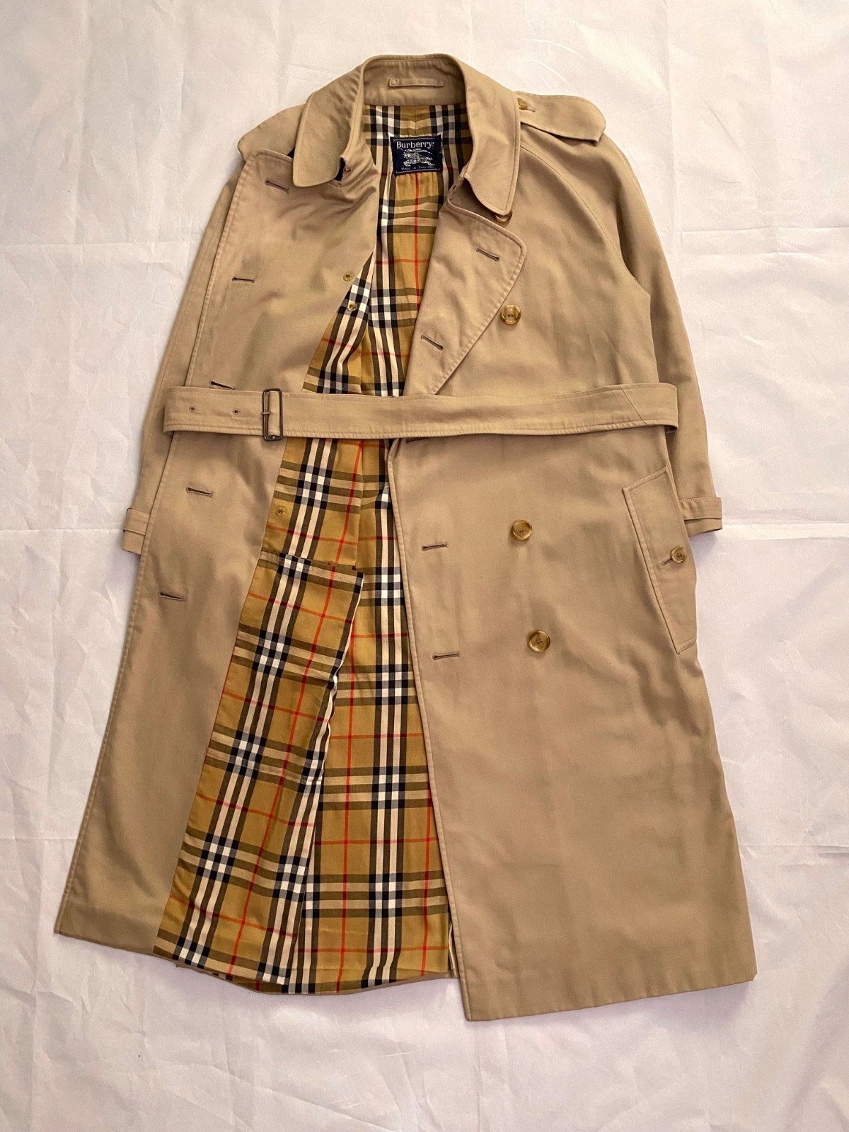 Burberrys Vintage Double-Breasted Trench Coat Beige Nova Check Belted 54 / ~ M