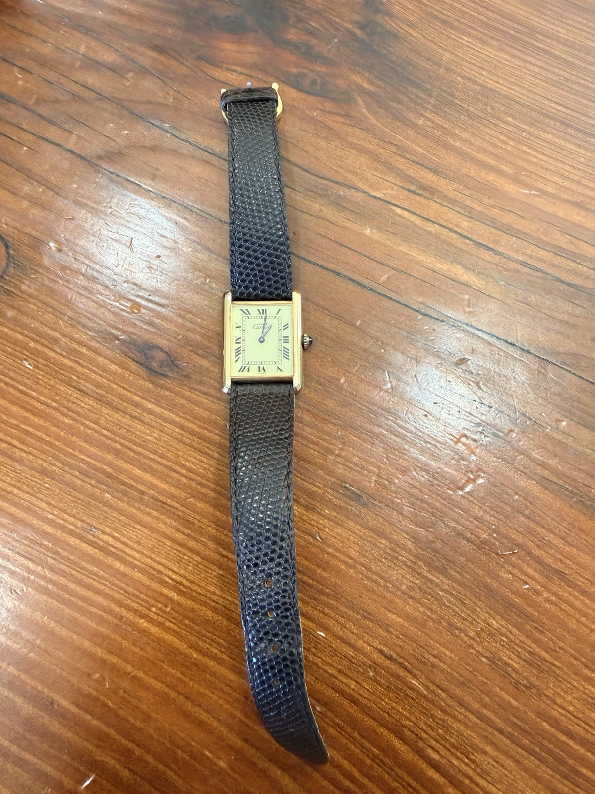 Vintage Must de Cartier Tank Vermeil 925 Sterling Silver Gold Plated Watch