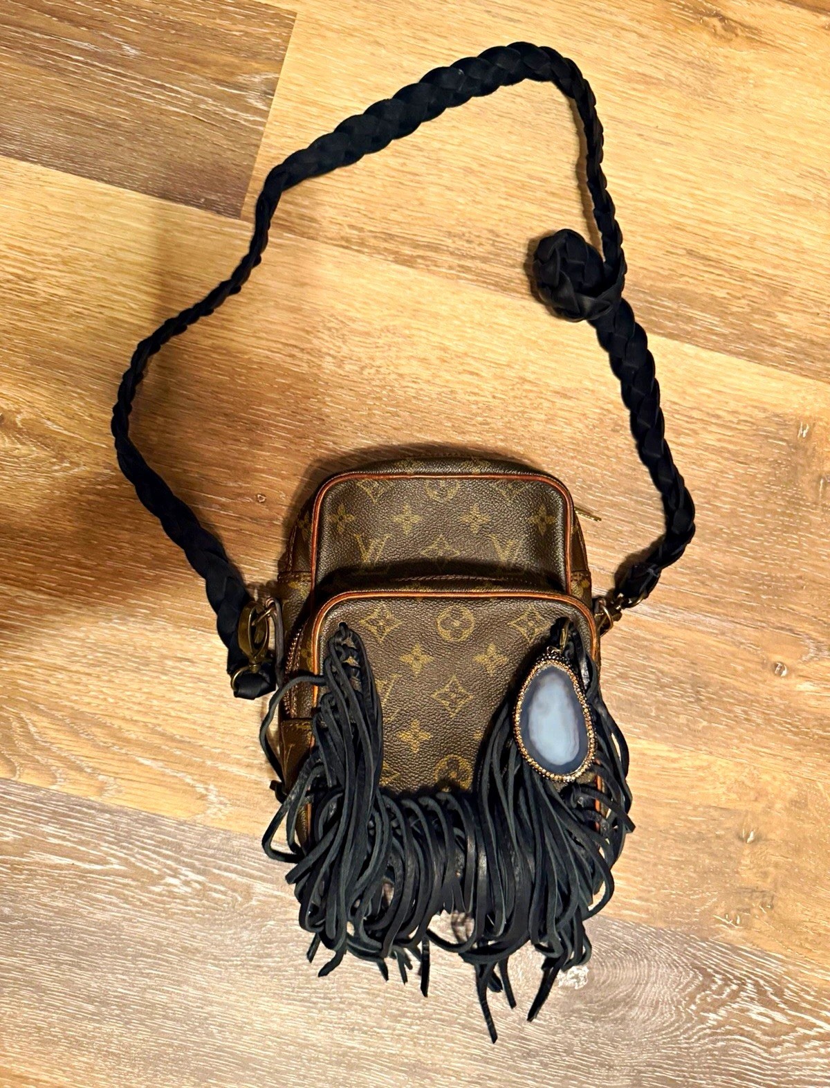 Vintage Boho Louis Vuitton Monogram Crossbody Bag w/ Fringe, strap, and dust bag