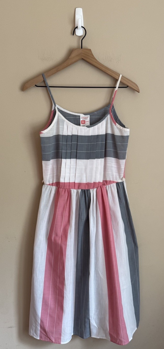 Vintage Dress Stripe Sundress 0 2 XS Pleated 1970s 1980s Lightweight