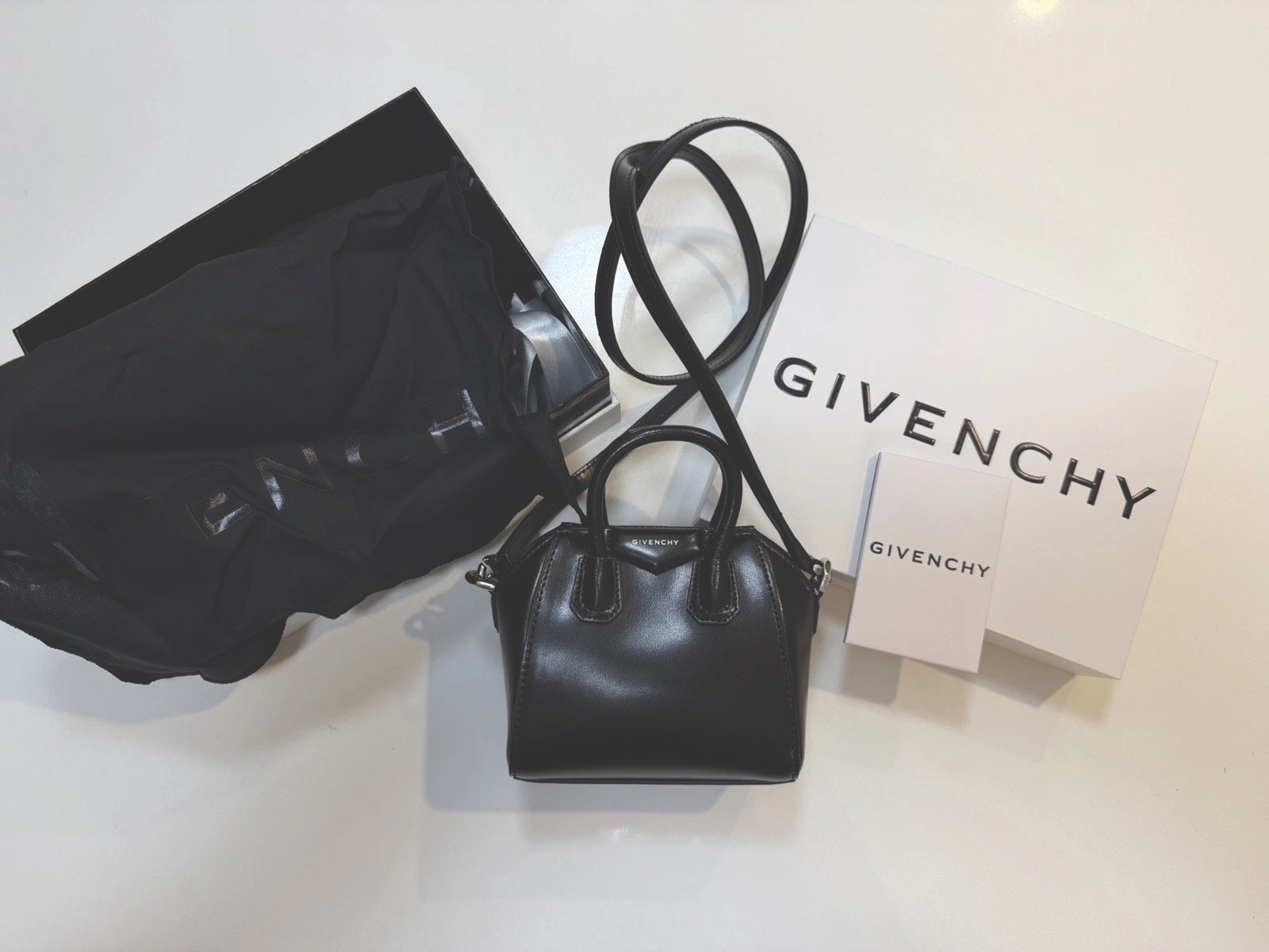 Givenchy Black Leather Micro Antigona bag with strap