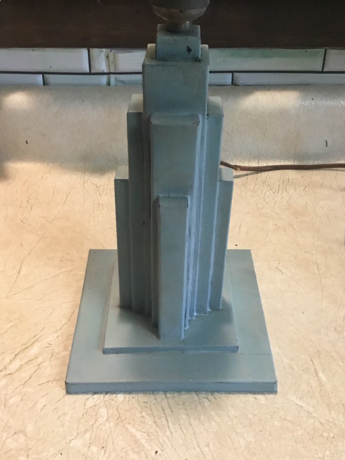 Vintage  Art DECO SKYSCRAPER TABLE LAMP Robin Egg Blue 1930s BRASS MCM Work Rare