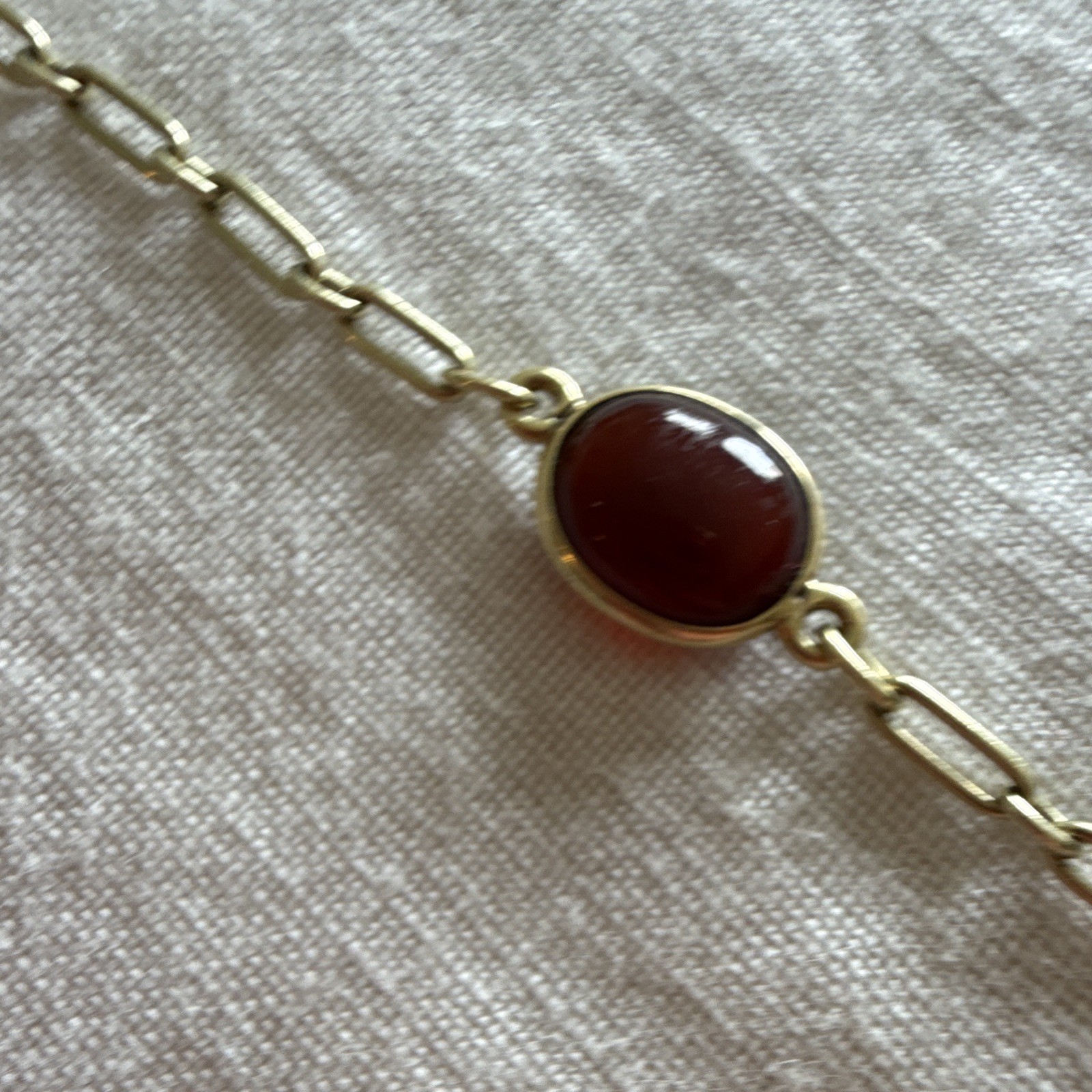 Vintage 14K Yellow Gold Cabochon Garnet Station Link Bracelet
