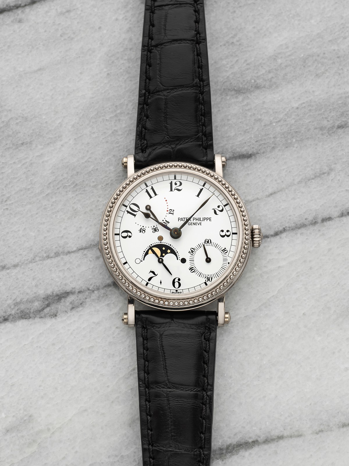 Vintage 1990s Patek Philippe Complications 5015G 18K WG Moonphase Dial Auto 35mm