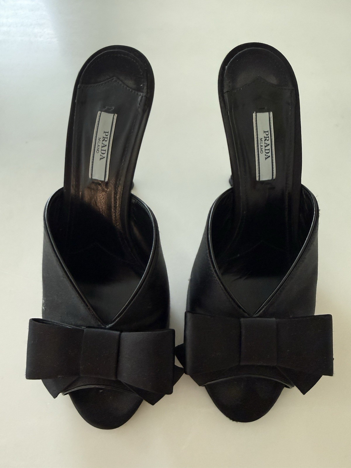 Vintage Prada Black Bow Open Toe Slip-On Mule Stiletto Heel Women’s Size 10