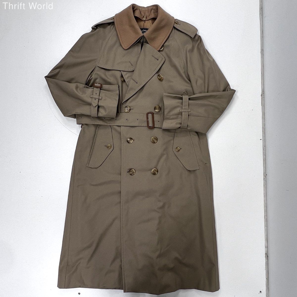 Vintage 90s Burberrys Men's Khaki Trench Coat Brown Collar Wool Liner Sz 40 L