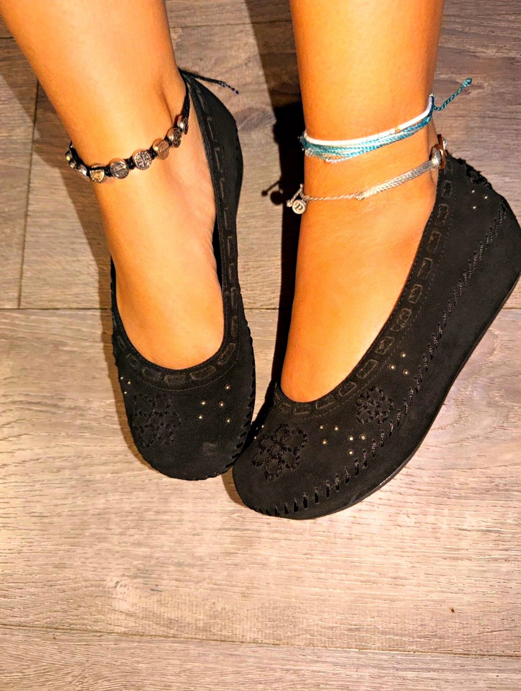 Vintage TRIBECA Women’s Black Suede Ballet Flats Round Toe Slip-On US 6