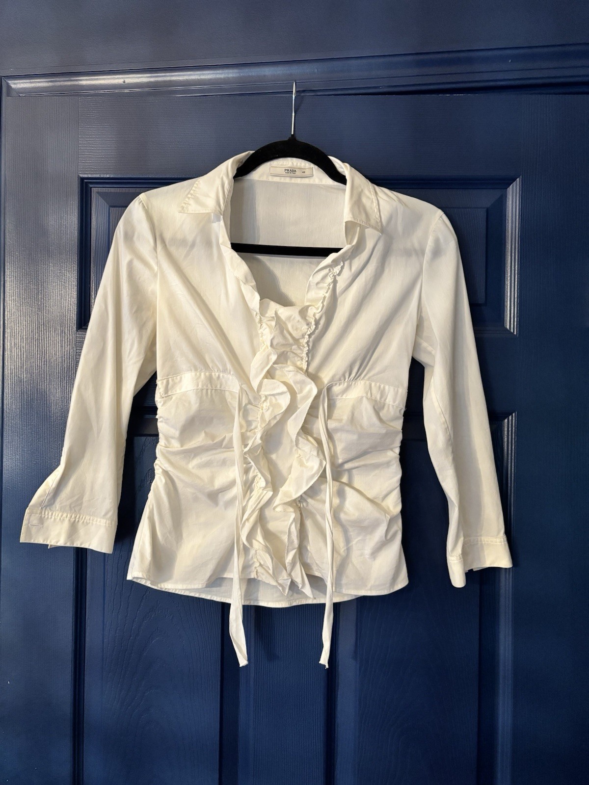 Prada 2006 Vintage White Cotton Ruched Utility Blouse – IT 42 – Made in Italy