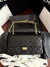 Chanel 2.55 Series Medium Flap Bag Daily Use Black Gold Vintage Quilted Classic