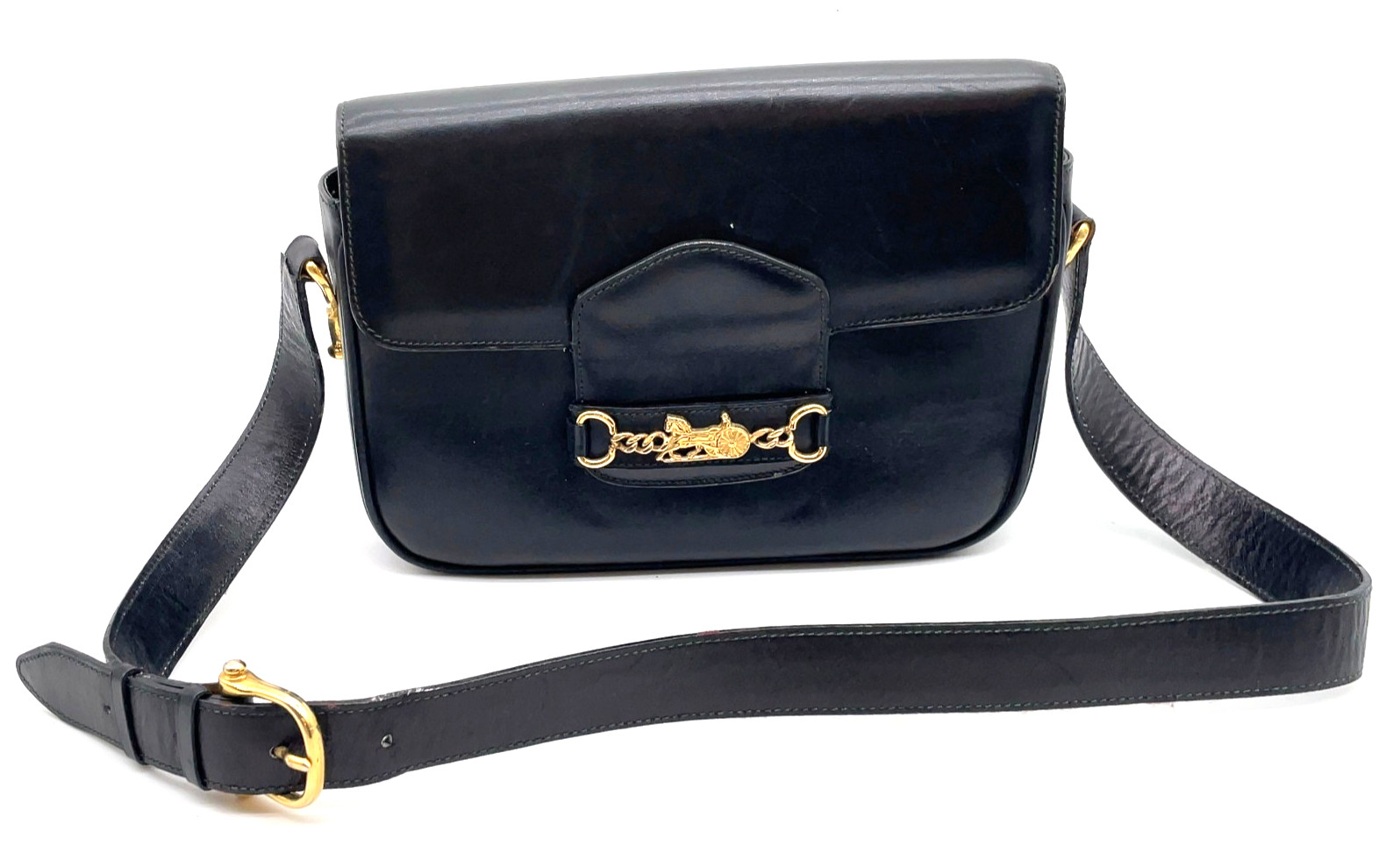 Authentic Celine Horsebit Leather Black Crossbody Shoulder Bag NS091412
