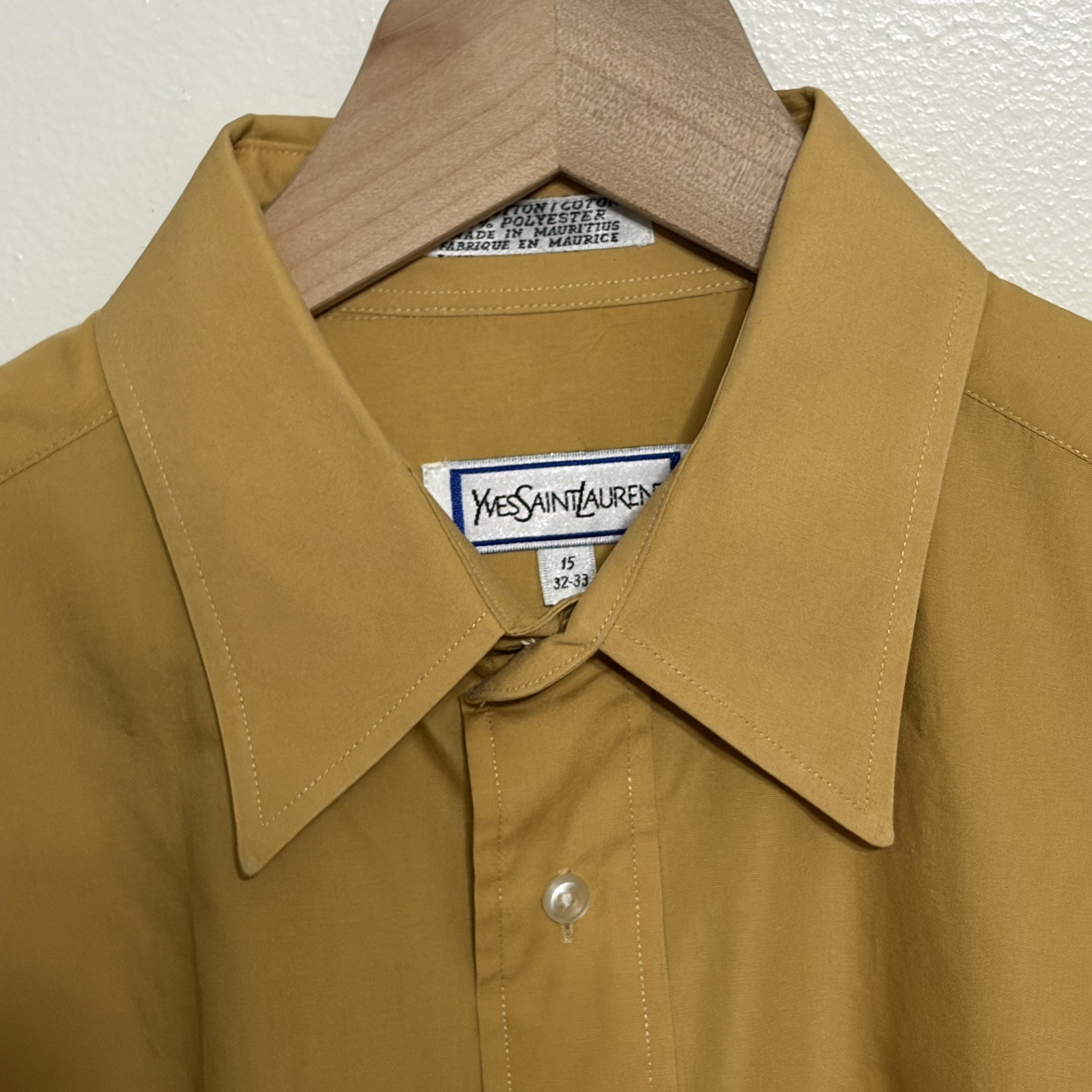 VTG Yves Saint Laurent YSL Mens Dress Shirt Gold Long Sleeve 15 32/33 CottonPoly